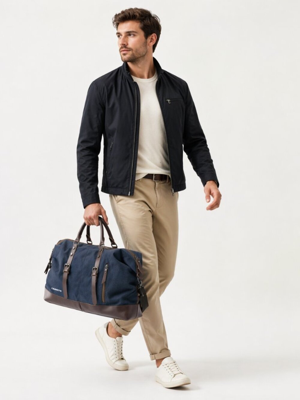 TIMBRYN Large Canvas & Leather Weekend Duffle Bag – Men's Vintage Travel CarryOn - Picture 12 of 17